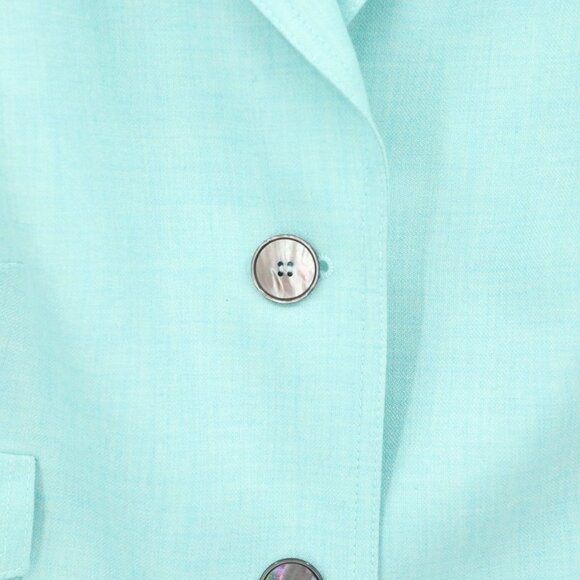 Akris Cashmere Silk Aqua Blue Button Front Blazer Jacket 12 - Picture 3 of 6